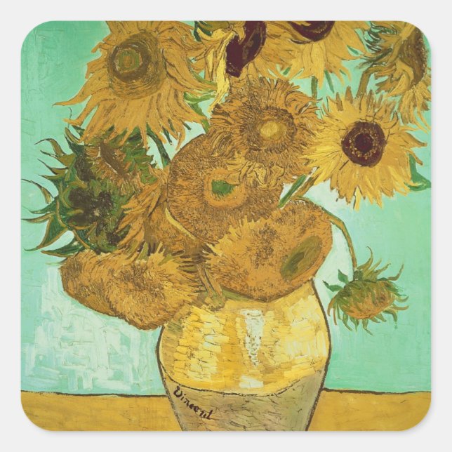 Pegatina Cuadrada Vincent van Gogh | Girasoles, 1888 (Anverso)