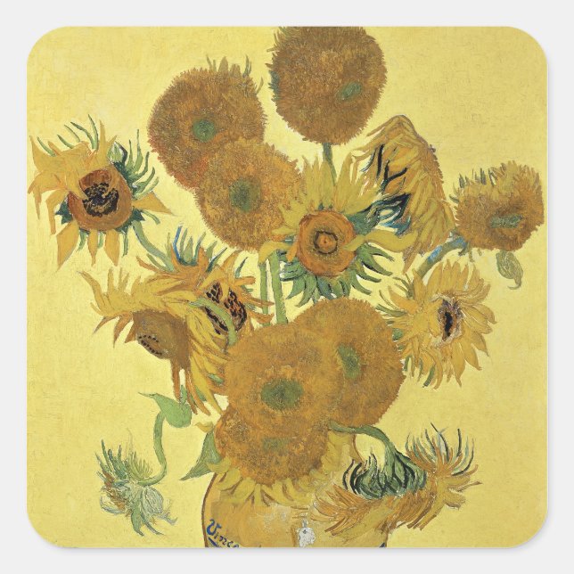 Pegatina Cuadrada Vincent van Gogh | Girasoles, 1888 (Anverso)