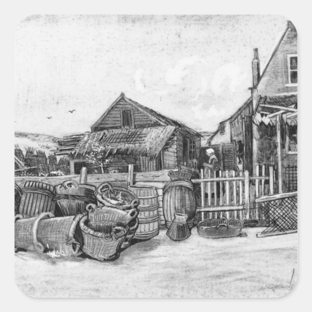 Pegatina Cuadrada Vincent van Gogh | Granero de secado de pescado, S (Anverso)