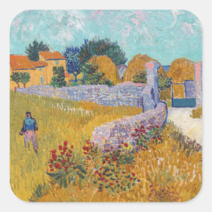 Pegatina Cuadrada Vincent van Gogh - Granja en Provenza
