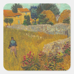 Pegatina Cuadrada Vincent van Gogh Granja en Provenza, 1888