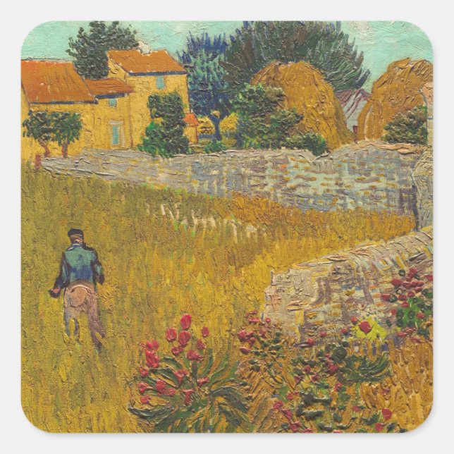 Pegatina Cuadrada Vincent van Gogh | Granja en Provenza, 1888 (Anverso)