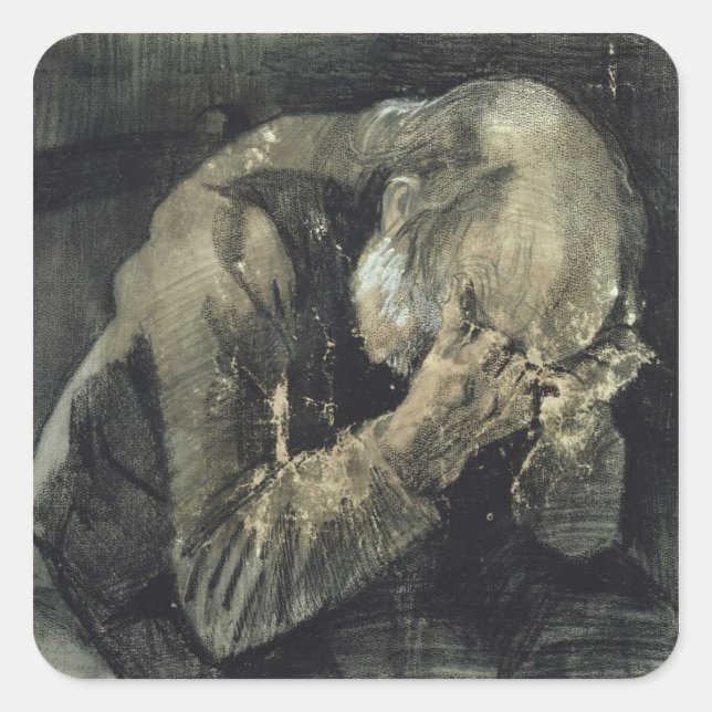 Pegatina Cuadrada Vincent van Gogh | Hombre con la cabeza en las man (Anverso)