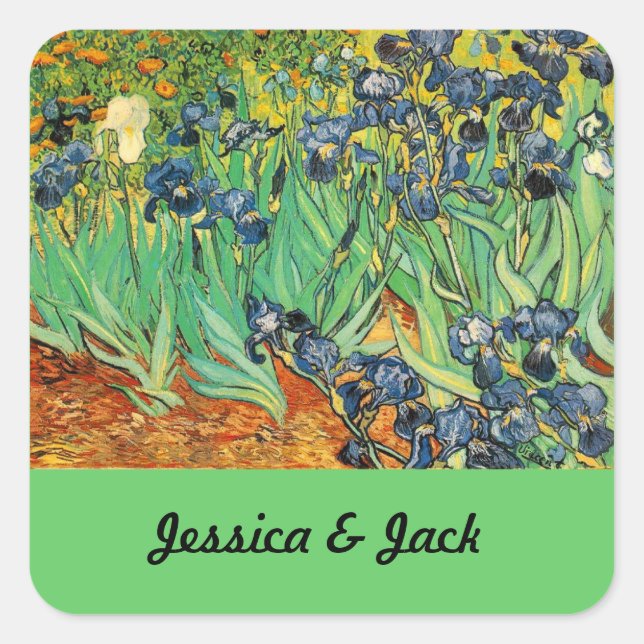 Pegatina Cuadrada Vincent van Gogh, Irises (Anverso)