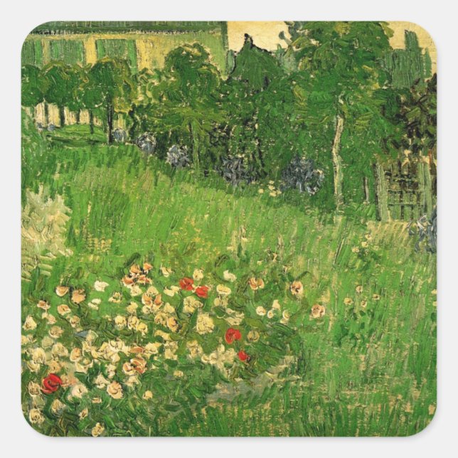 Pegatina Cuadrada Vincent van Gogh - Jardín de Daubigny (Anverso)