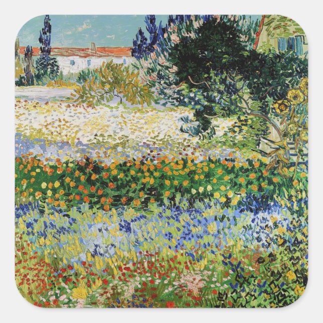 Pegatina Cuadrada Vincent van Gogh - Jardín de flores (Anverso)