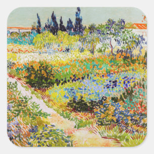 Pegatina Cuadrada Vincent van Gogh - Jardín en Arlés