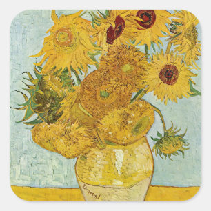 Pegatina Cuadrada Vincent Van Gogh - Jarrón con doce girasoles