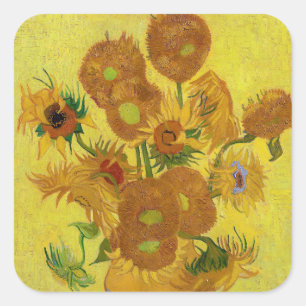 Pegatina Cuadrada Vincent van Gogh - Jarrón con quince girasoles