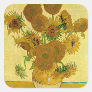 Pegatina Cuadrada Vincent van Gogh - Jarrón con quince girasoles