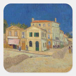 Pegatina Cuadrada Vincent van Gogh - La Casa Amarilla / La Calle