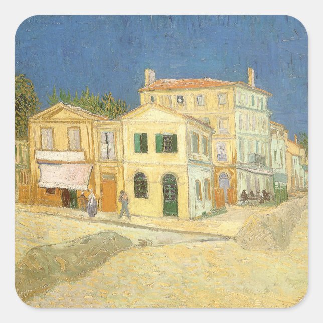 Pegatina Cuadrada Vincent van Gogh - La Casa Amarilla (La calle) (Anverso)