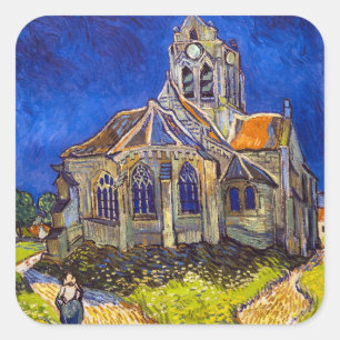 Pegatina Cuadrada Vincent van Gogh - La Iglesia en Auvers