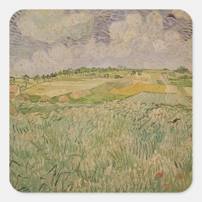 Pegatina Cuadrada Vincent van Gogh | La llanura en Auvers, 1890 (Anverso)