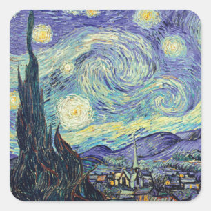 Pegatina Cuadrada Vincent Van Gogh La Noche Estrellada