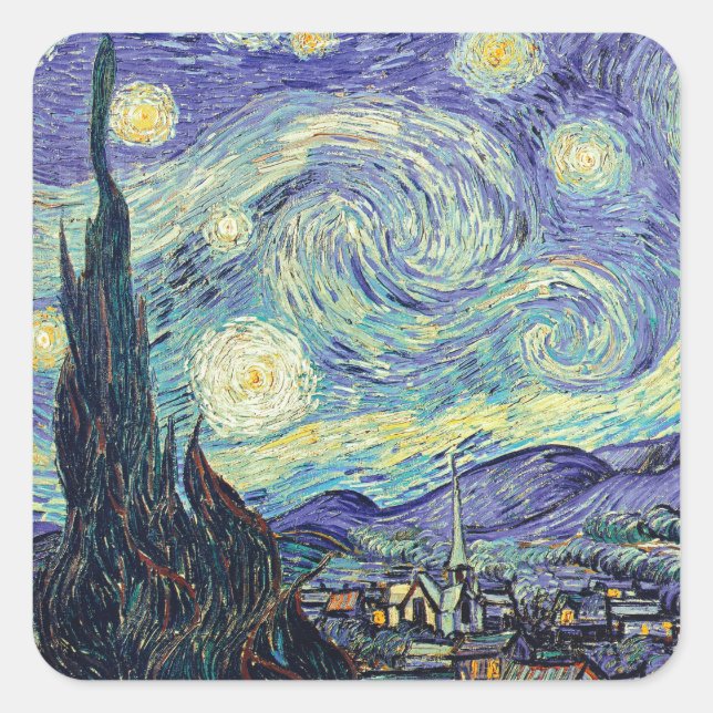 Pegatina Cuadrada Vincent Van Gogh La Noche Starry (Anverso)