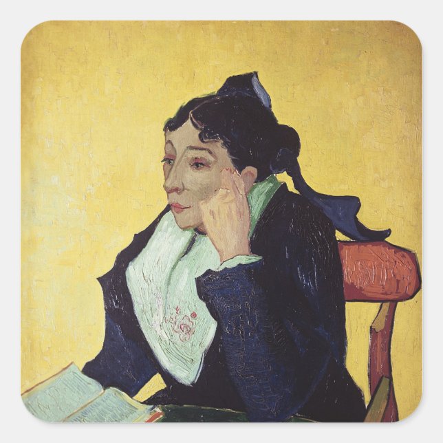 Pegatina Cuadrada Vincent van Gogh | L'Arlesienne 1888 (Anverso)