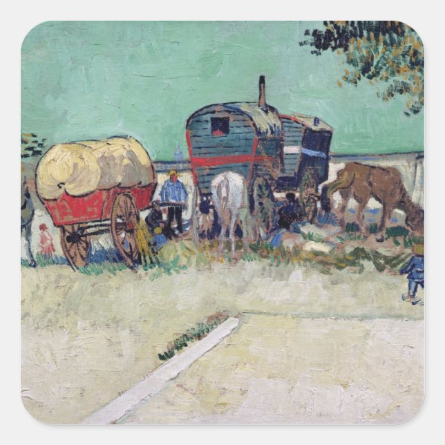 Pegatina Cuadrada Vincent van Gogh | Las caravanas, el campamento gi (Anverso)