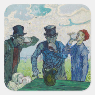 Pegatina Cuadrada Vincent van Gogh - Los bebedores, según Daumier
