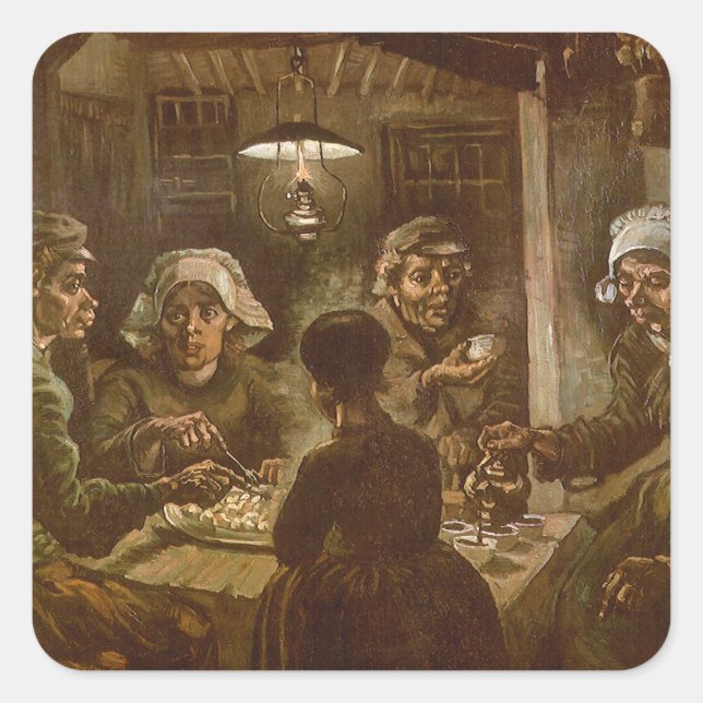Pegatina Cuadrada Vincent van Gogh - Los comedores de patatas (Anverso)