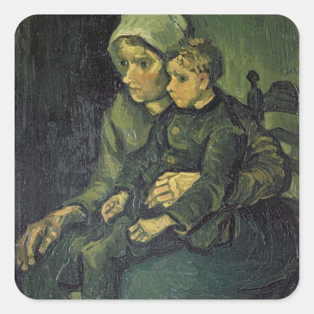 Pegatina Cuadrada Vincent van Gogh | Madre e hijo, 1885 (Anverso)