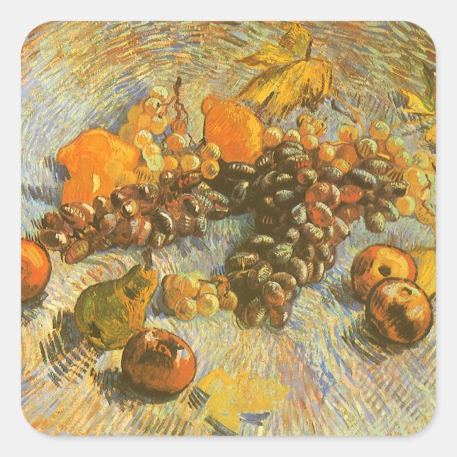 Pegatina Cuadrada Vincent van Gogh - Manzanas, orejas, lémulos, uvas (Anverso)