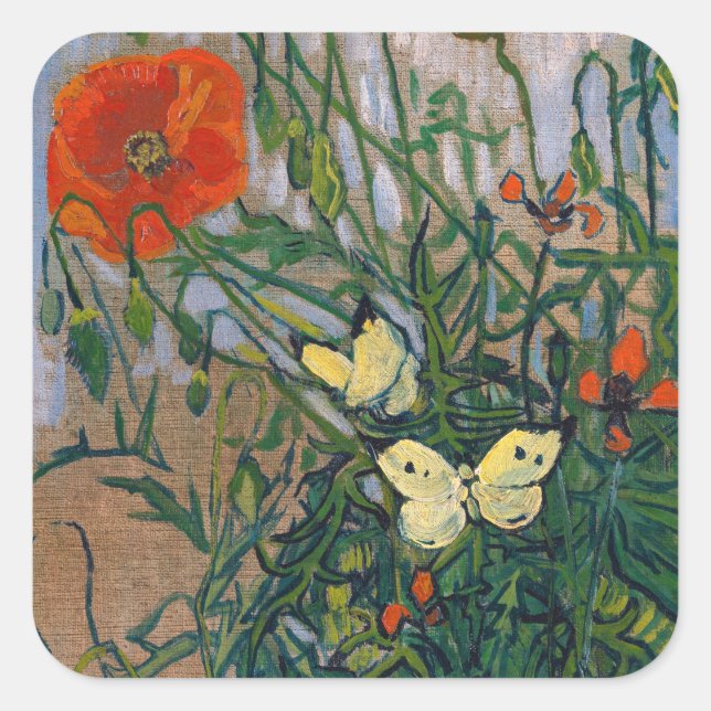 Pegatina Cuadrada Vincent van Gogh - Mariposas y Papas (Anverso)