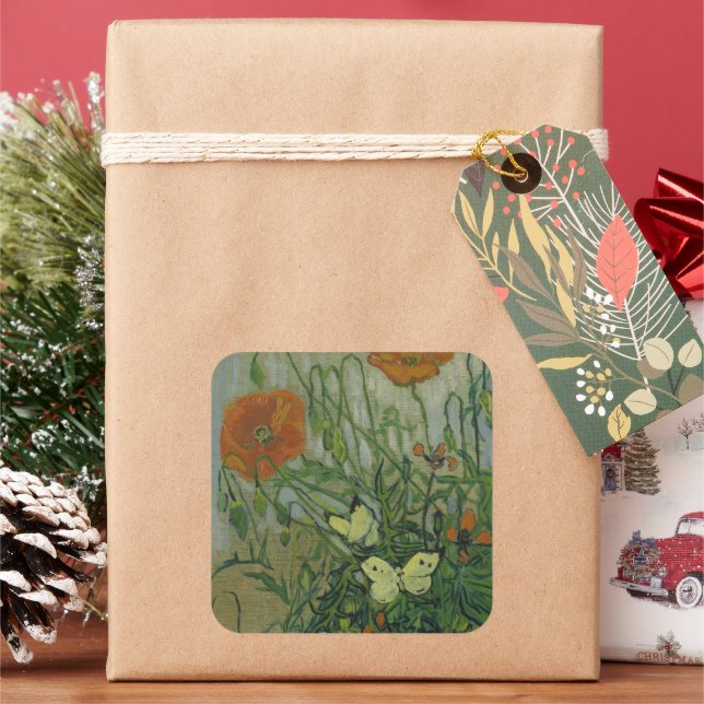 Pegatina Cuadrada Vincent van Gogh - Mariposas y Papas (Vacaciones)