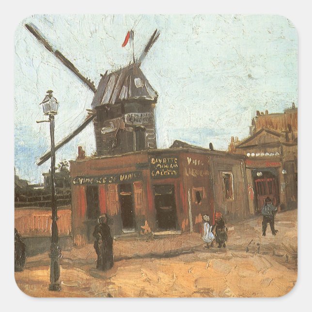 Pegatina Cuadrada Vincent van Gogh - Moulin de la Galette, molino de (Anverso)