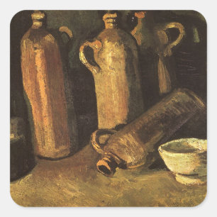 Pegatina Cuadrada Vincent van Gogh - Naturaleza muerta con 4 botella