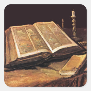 Pegatina Cuadrada Vincent Van Gogh - Naturaleza Muerta Con Biblia
