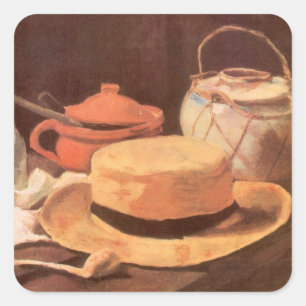 Pegatina Cuadrada Vincent van Gogh - Naturaleza muerta con sombrero 