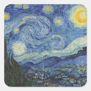 Pegatina Cuadrada Vincent van Gogh   Noche estrellada, junio de 1889