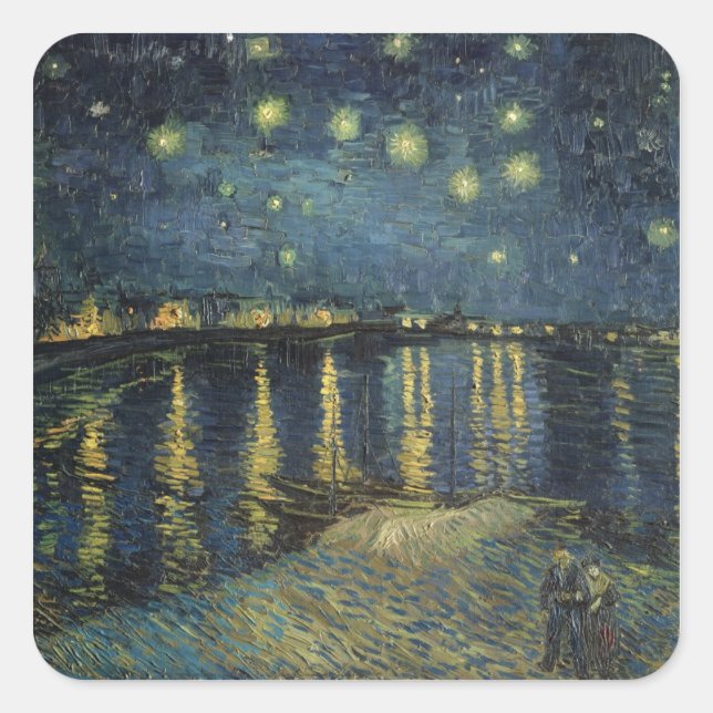 Pegatina Cuadrada Vincent van Gogh | Noche estrellada sobre el Ródan (Anverso)