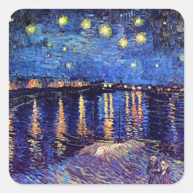 Pegatina Cuadrada Vincent Van Gogh - Noche estrellada sobre el Ródan (Anverso)