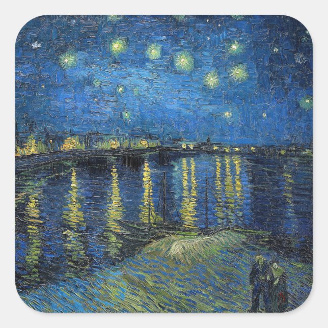 Pegatina Cuadrada Vincent van Gogh - Noche estrellada sobre el Ródan (Anverso)