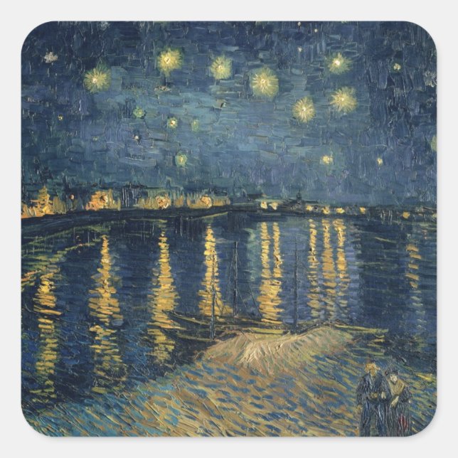 Pegatina Cuadrada Vincent van Gogh | Noche estrellada sobre el Ródan (Anverso)