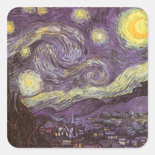 Pegatina Cuadrada Vincent van Gogh - Noche Starry (Anverso)