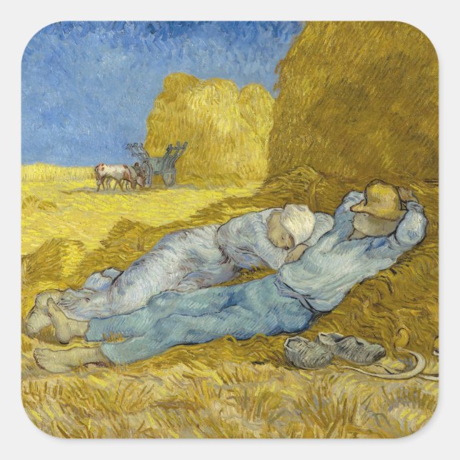 Pegatina Cuadrada Vincent Van Gogh - Noon, Descanse del trabajo / Si (Anverso)