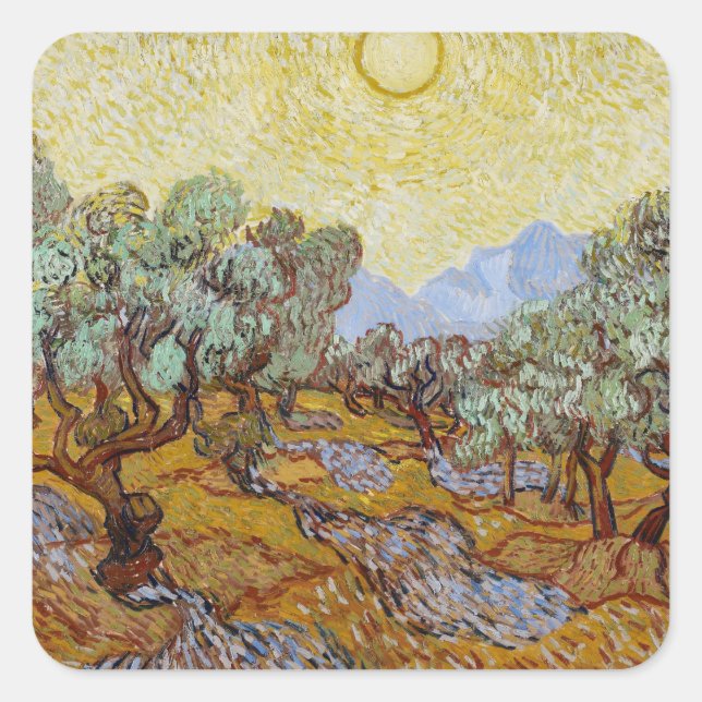 Pegatina Cuadrada Vincent van Gogh | Olivos, 1889 (Anverso)
