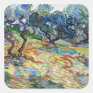 Pegatina Cuadrada Vincent van Gogh - Olivos: Cielo azul brillante