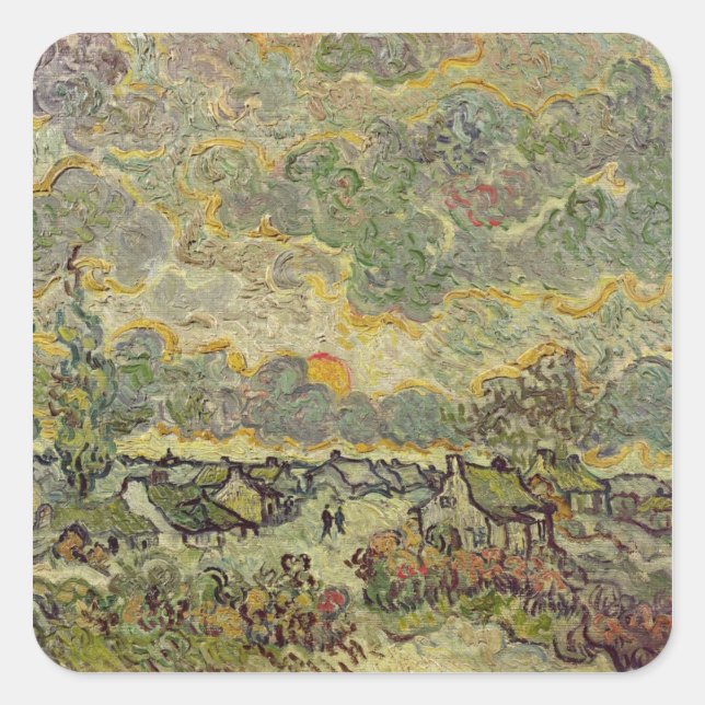 Pegatina Cuadrada Vincent van Gogh | Paisaje otoñal, 1890 (Anverso)