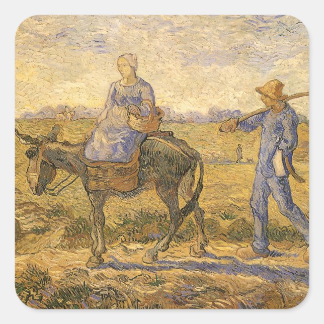 Pegatina Cuadrada Vincent van Gogh - Pareja campesina va a trabajar (Anverso)