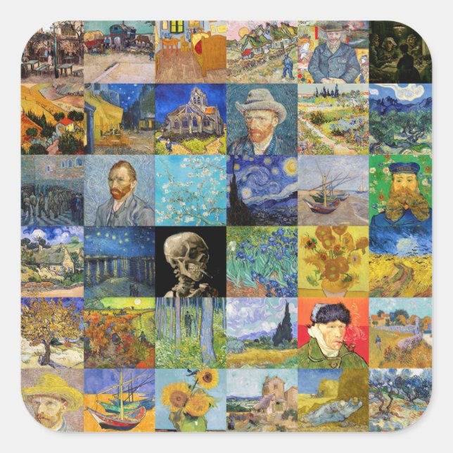 Pegatina Cuadrada Vincent van Gogh - Piquetas maestras del mosaico (Anverso)
