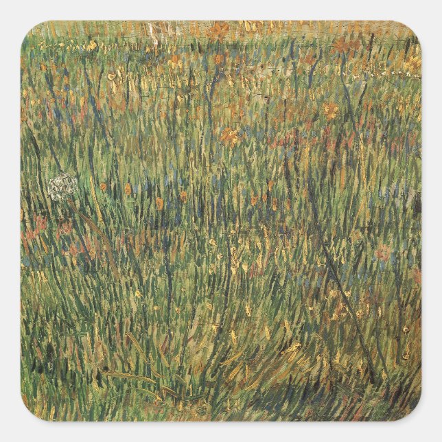 Pegatina Cuadrada Vincent van Gogh - Pradera en Flor (Anverso)