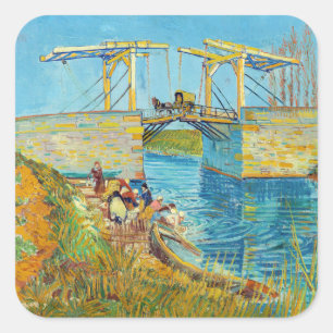 Pegatina Cuadrada Vincent van Gogh - Puente Langlois en Arles #1