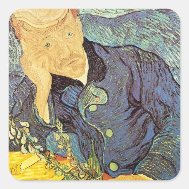 Pegatina Cuadrada Vincent van Gogh - Retrato del doctor Gachet (Anverso)