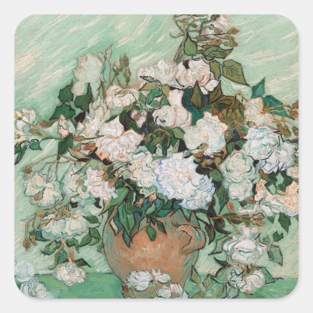 Pegatina Cuadrada Vincent van Gogh | Rosas, 1890 (Anverso)