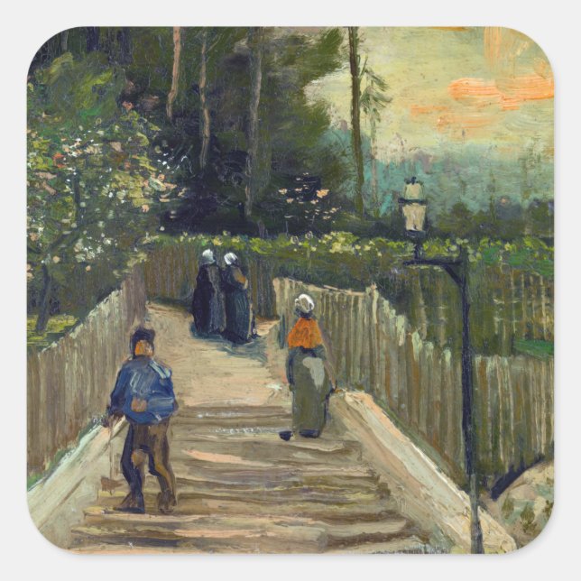 Pegatina Cuadrada Vincent van Gogh - Sendero inclinado en Montmartre (Anverso)
