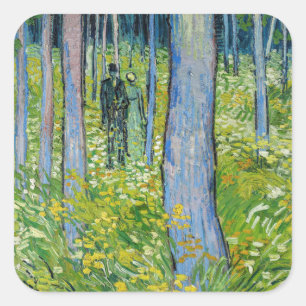 Pegatina Cuadrada Vincent van Gogh - Sotobosque con dos figuras